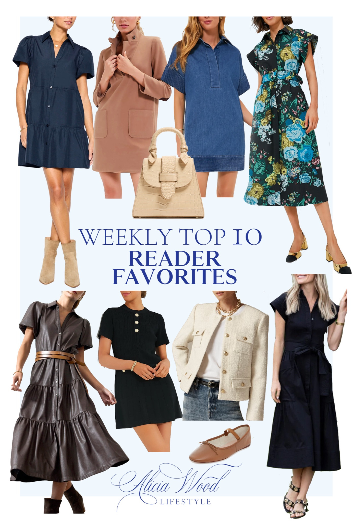 Weekly Top 10 Best Sellers 

Petite Lady bag leather satchel 
Tweed jacket in ivory
Black mini dress with gold button detail 
Black cotton midi dress with self belt 
Denim mini dress with trapunto stitching 
Floral midi dress with black background 
Camel coat dress
Camel ballet Mary jane flats 
Mini Havana dress by Brochu Walker 
Faux leather Havana midi dress 

#LTKOver40 #LTKStyleTip #LTKSeasonal