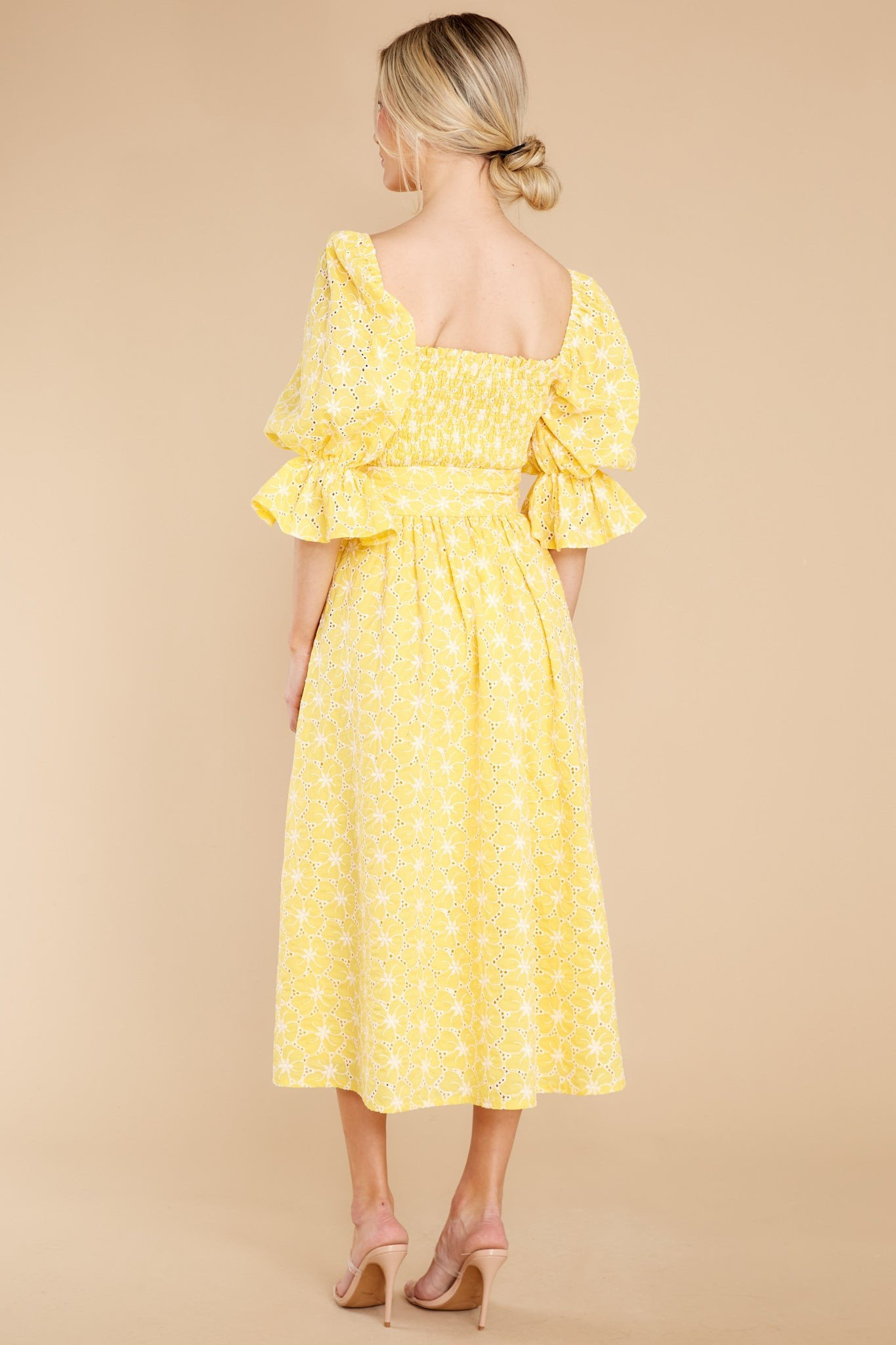 Beautiful Glow Yellow Floral Eyelet Dress | Red Dress 