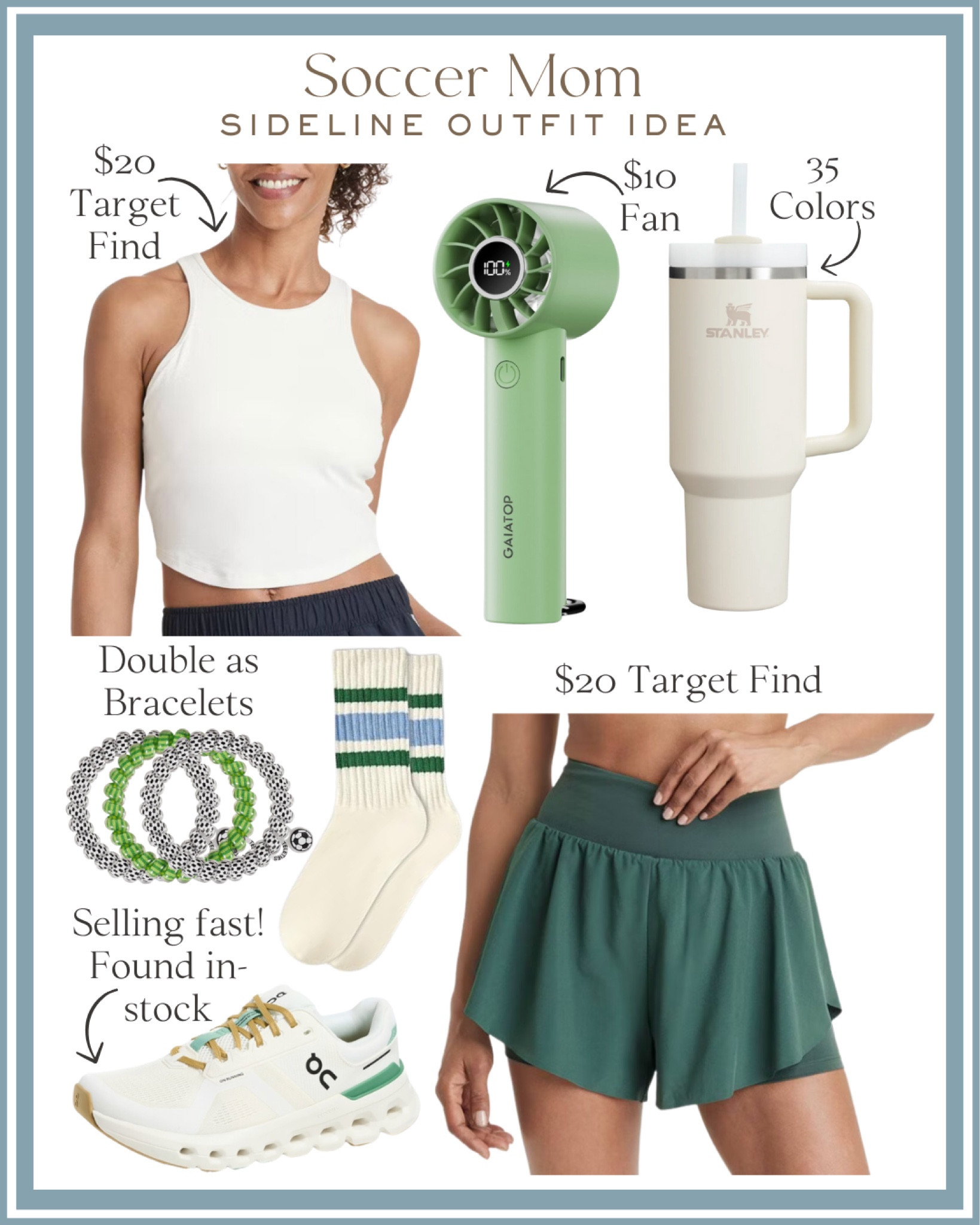 Soccer mom active wear outfit for a warm day. This top and active shorts are both affordable finds from Target. I own and love the handheld fan, which is $10 from Amazon. Love the color combo on these sneakers and the Amazon crew socks! 

Athleisure wear, activewear, mom style, sale alert 

#LTKActive #LTKFindsUnder50 #LTKSaleAlert