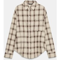 Zara - Checks Shirt With Studs - Brown-Blue - M - Woman | Zara UK