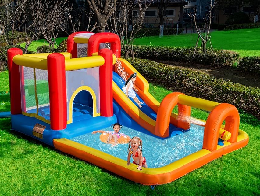 Baralir Inflatable Bounce House Water Park with Long Water Slide & Large Splash Pool Fits 5 Kids, En | Amazon (US)