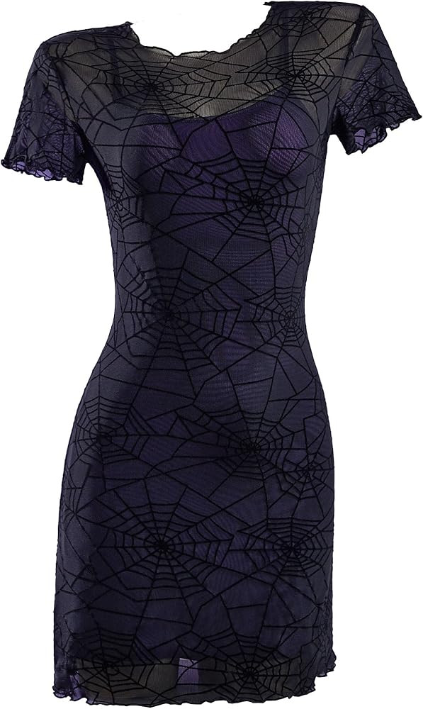 MEOWCOS Women's Bodycon Dress Spider Web Print Gothic Punk High Collar Short Dress with Long Arm ... | Amazon (US)