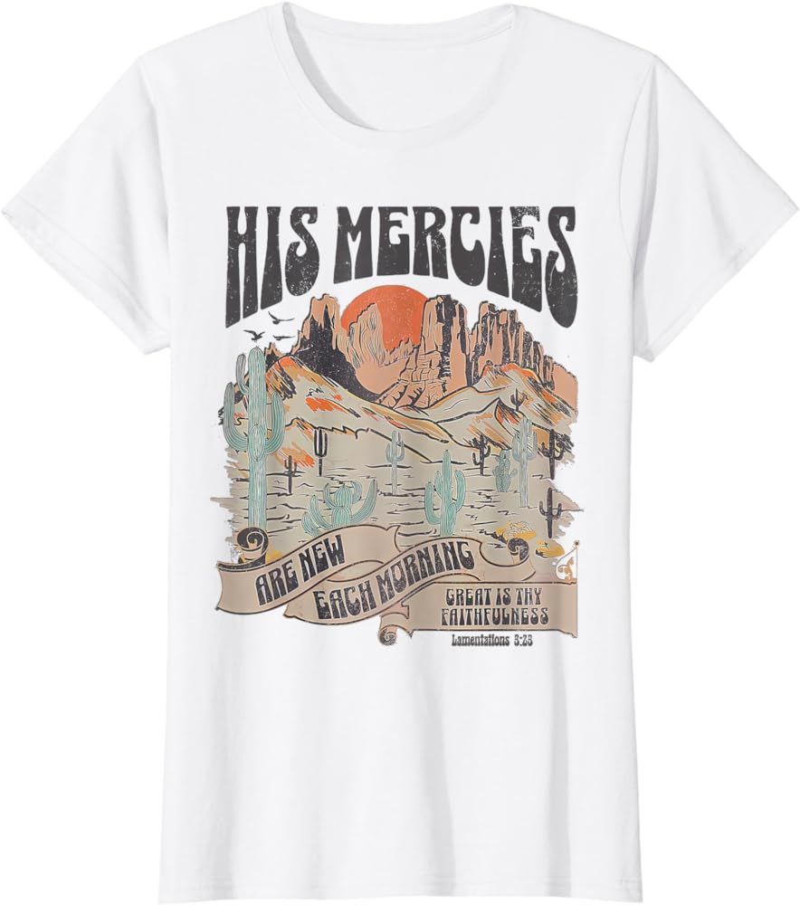 Boho Christian Jesus Faith Based His Mercies Are New T-Shirt | Amazon (US)