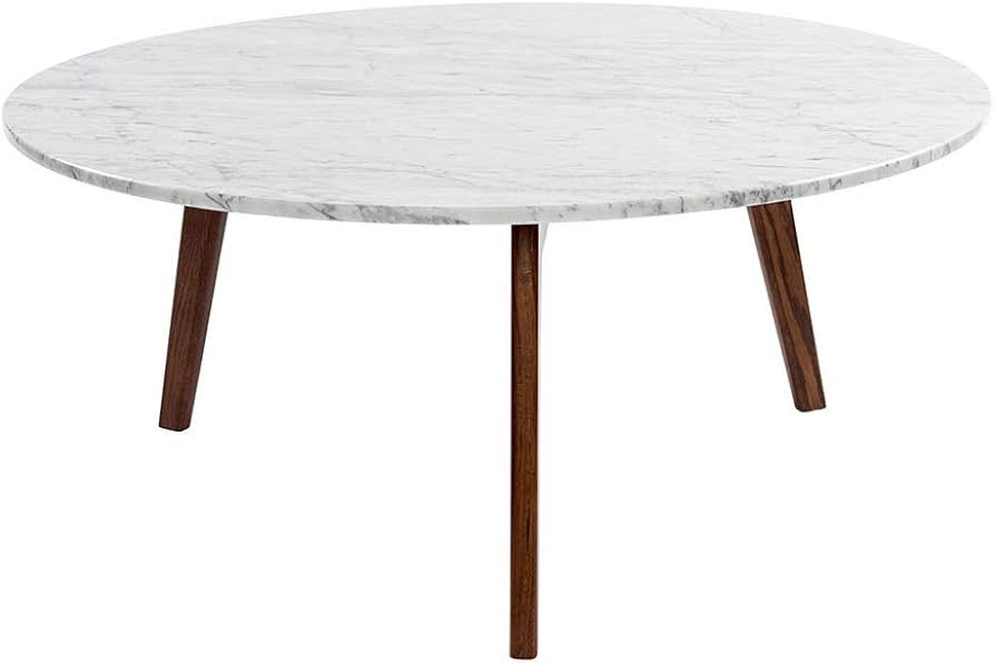 Stella 31" Round Modern Italian Carrara White Marble Coffee Table with Walnut Legs | Amazon (US)