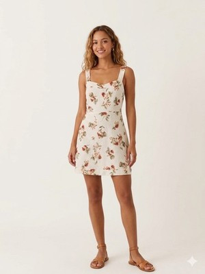 Abercrombie & Fitch White Strawberry Floral Linen Blend Smocked Midi Dress SzMT | eBay | eBay US