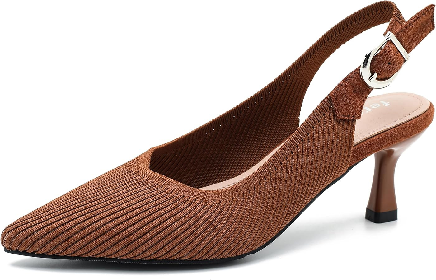 Women's Slingback Kitten Heels Pointed Toe Knit Pumps Slip On Dress Shoes | Amazon (US)