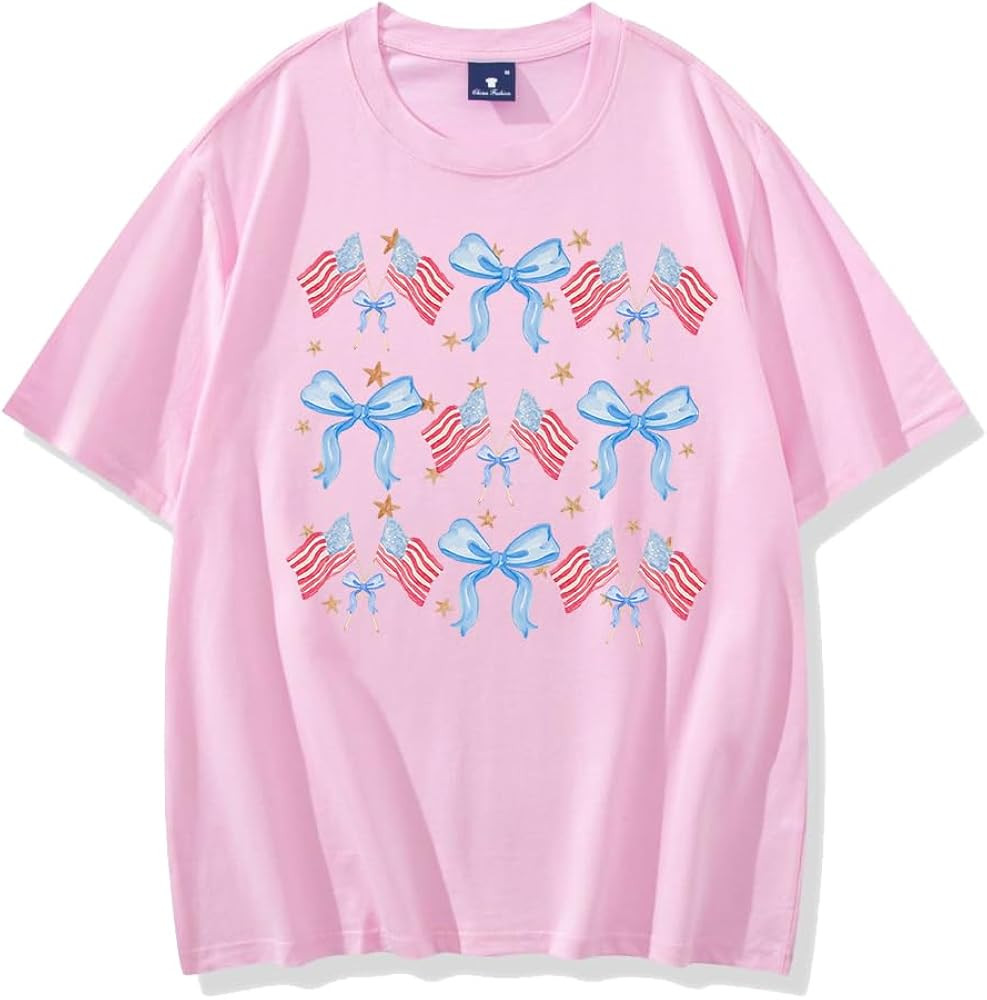 Fourth of July Shirt Retro Flag Shirt Bow Shirt Trendy Shirt | Amazon (US)