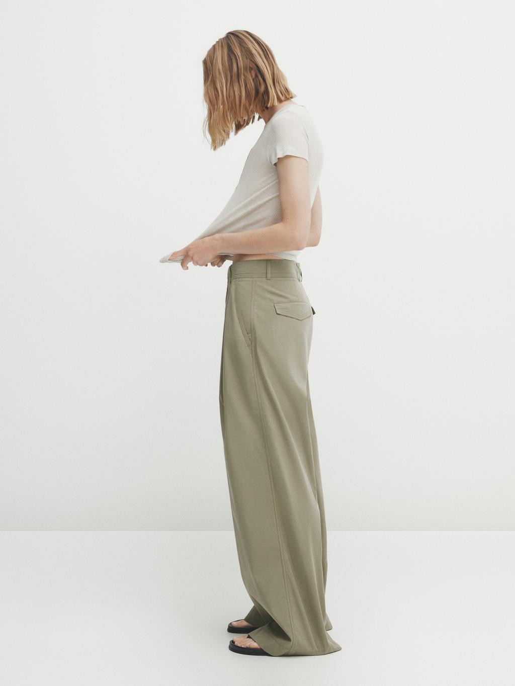 Wide-leg poplin trousers with darts | Massimo Dutti US