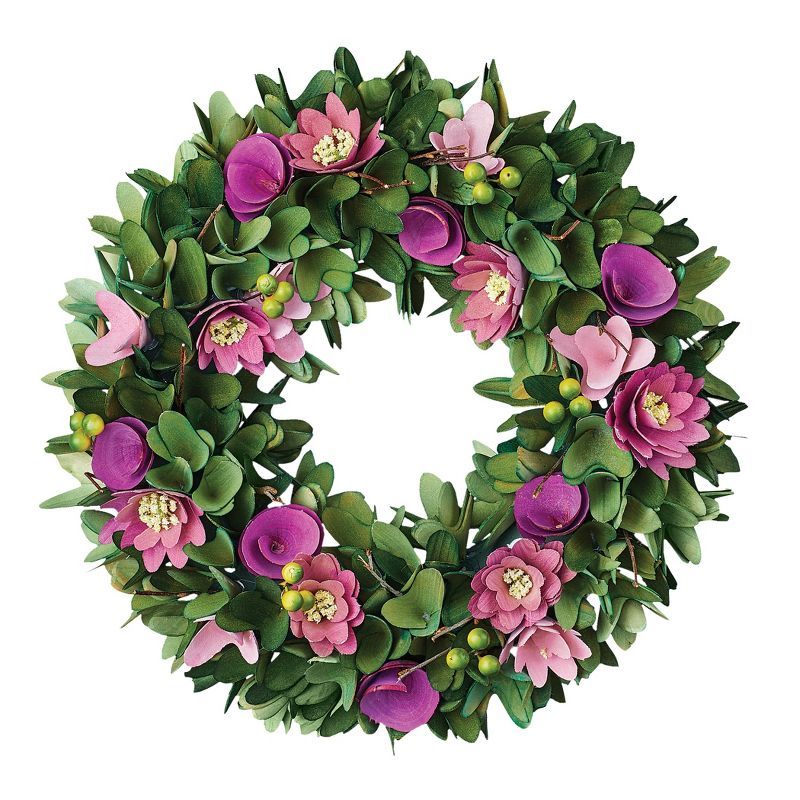 Collections Etc Colorful Purple Spring Flowers Wooden Wreath 14" x 3" x 14" | Target