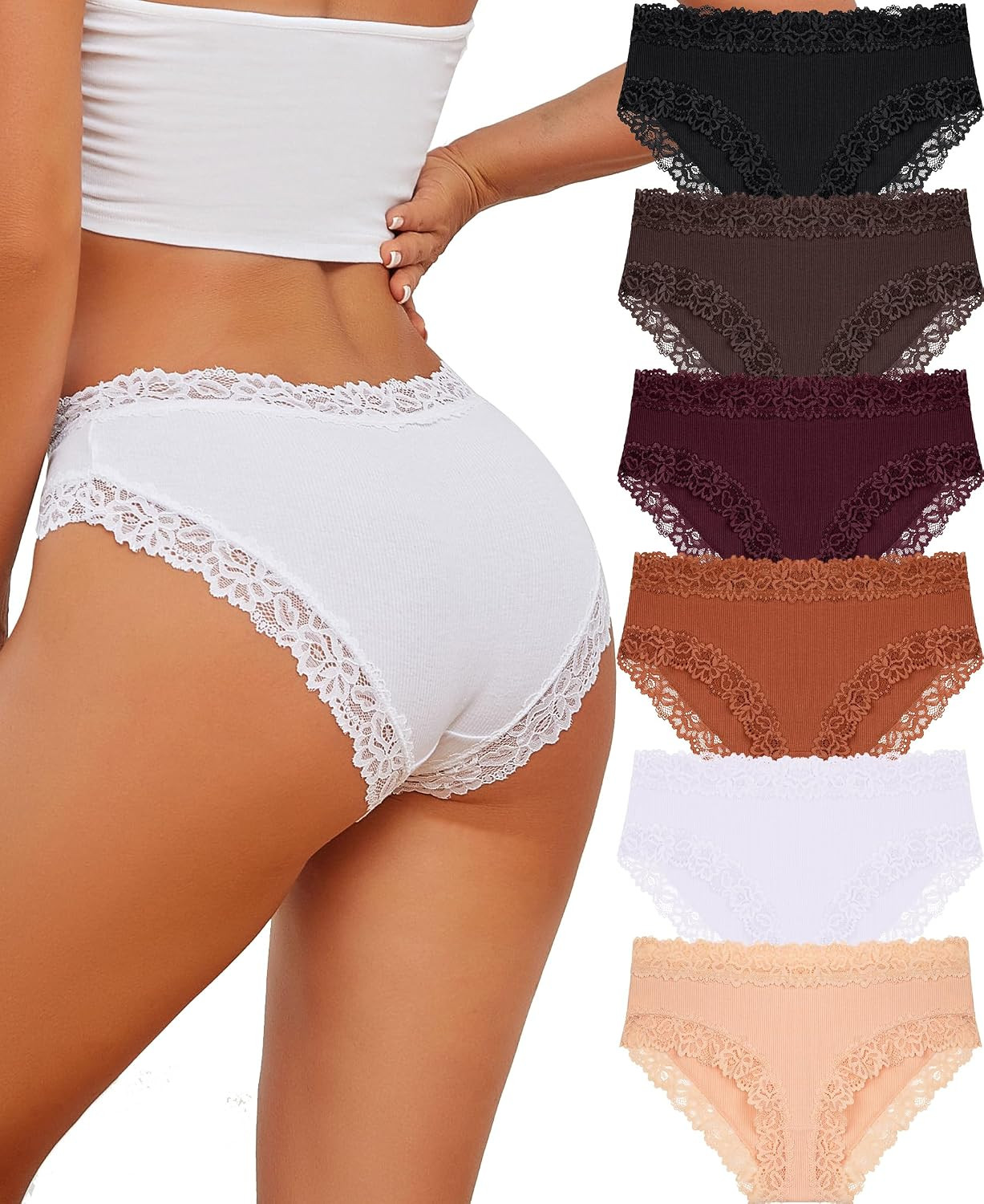 Cotton Underwear for Women No Roll Soft Panties No Dig Lace Waist Hipster Breathable Cheeky Lingerie for Women | Amazon (US)