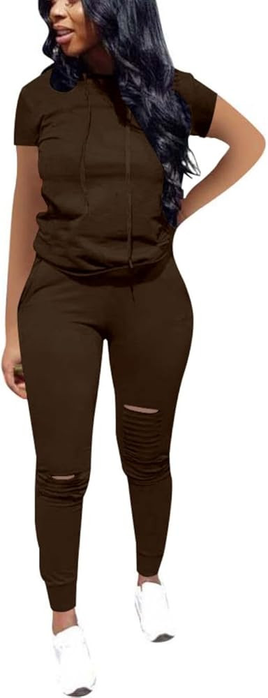 Two Piece Outfits for Women Short Sleeve Sweatsuit Casual Tracksuit | Amazon (US)