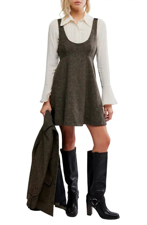 Free People Cyd Empire Waist Minidress in Espresso Combo at Nordstrom, Size Large | Nordstrom