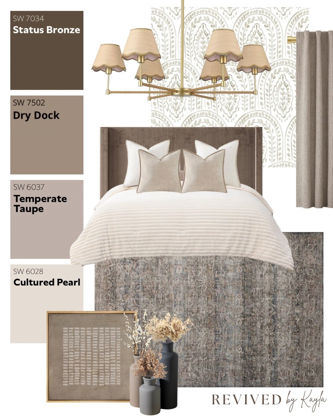 Brown and taupe bedroom design mood board 🤎🤍

#roomdesign #homedecor #homedesign #homeinspo #bedroom #bedroomdesign #decor #home #taupe #neutral #traditional #modern #cozy #bedroommakeover #brown #gold #rug #homedecorideas #moodboard #paintcolors 

#LTKFindsUnder50 #LTKFindsUnder100 #LTKHome