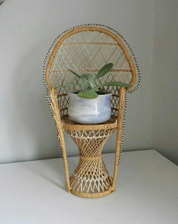 Small Plant Stand, Fan Chair, Boho Chair, Doll Chair, Wicker Plant Stand, Rattan Plant Stand, Peacoc | Etsy (US)