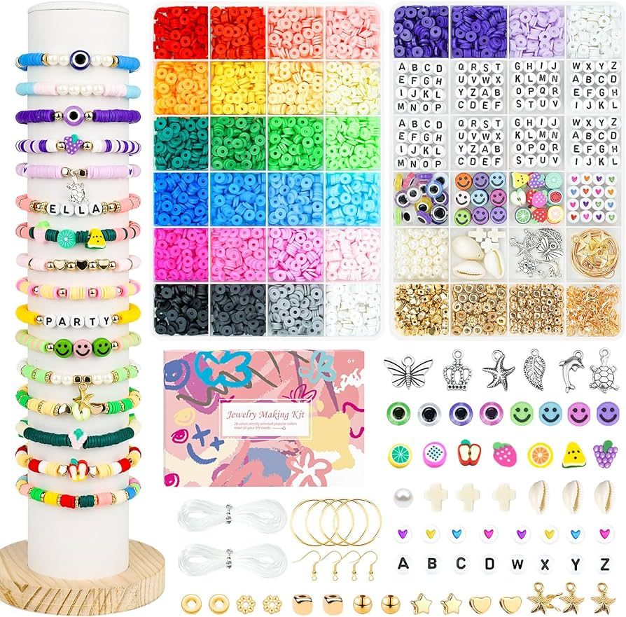 Velavior Clay Beads 𝐁𝐫𝐚𝐜𝐞𝐥𝐞𝐭 𝐌𝐚𝐤𝐢𝐧𝐠 Kit, 28 Colors Frie... | Amazon (US)