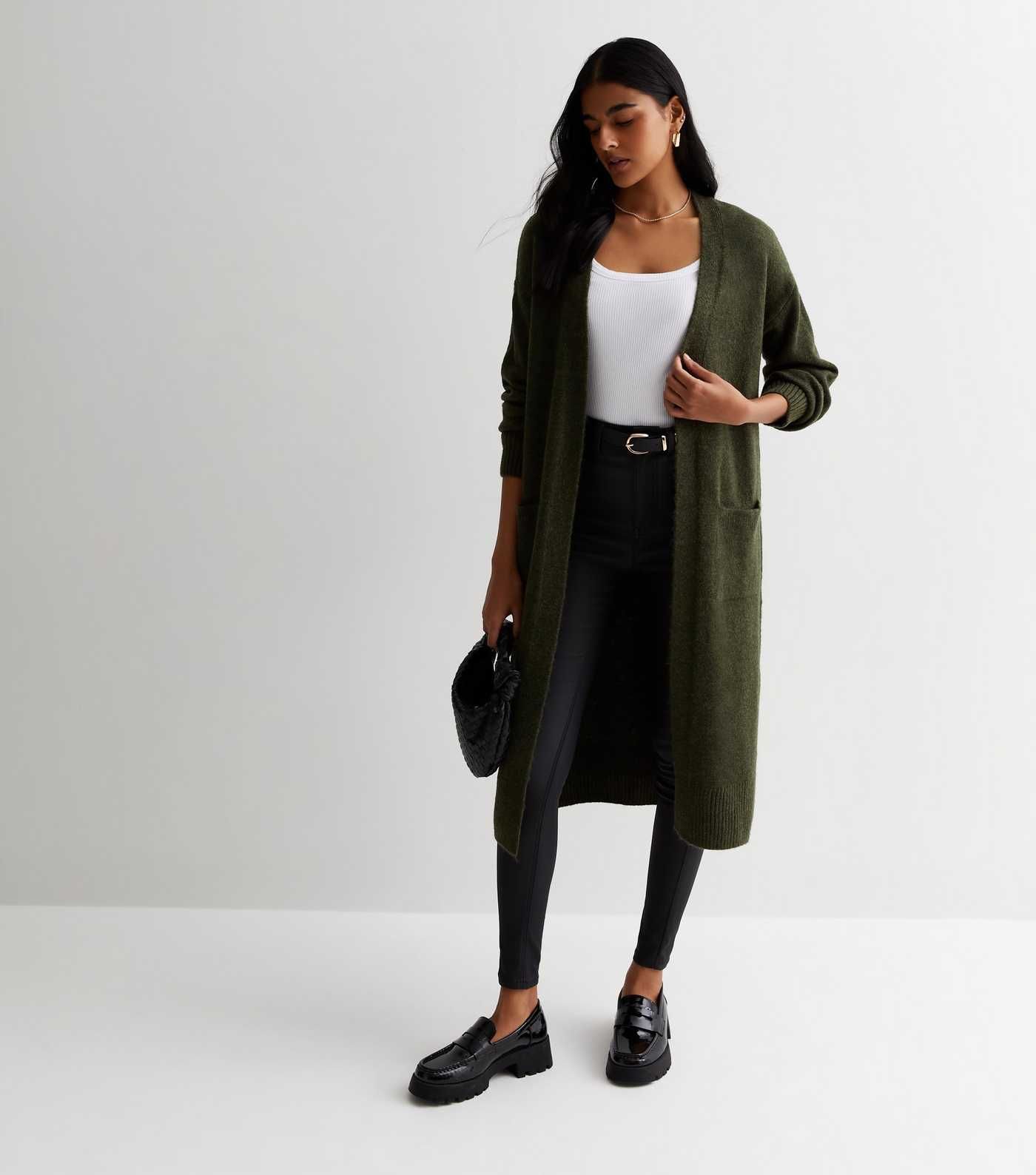 Khaki Knit Pocket Front Midi Cardigan
						
						Add to Saved Items
						Remove from Saved Ite... | New Look (UK)