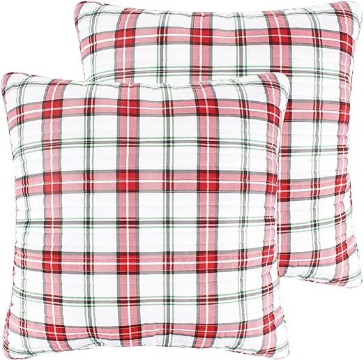 Levtex Home Merry & Bright Collecion - Meowy Christmas Quilt - Euro Shams (Set of 2) - Red, Green... | Amazon (US)
