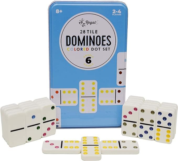 Regal Games - Double 6 Dominoes - Colored Dots Set - Fun Family-Friendly Game - Includes 28 Tiles... | Amazon (US)