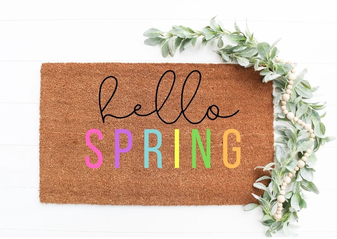 Hello Spring Doormat, Hello Welcome Doormat, Spring Doormat, Farmhouse Decor, Bright Doormats | Etsy (US)