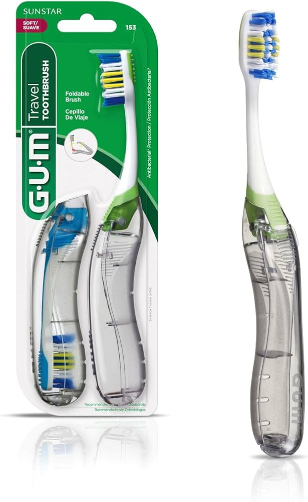 GUM Folding Travel Toothbrush, Compact Head + Tongue Cleaner, Soft Bristled Travel Toothbrushes f... | Amazon (US)