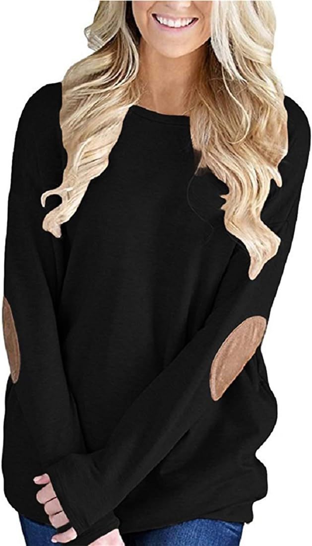 Unidear Women Casual Long Sleeve Shirts Round Neck Loose Fit Blouses Lightweight Tops | Amazon (US)
