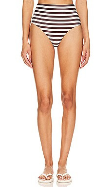 Anemos The High Waist Cheeky Bikini Bottom in Espresso Even Stripe from Revolve.com | Revolve Clothing (Global)