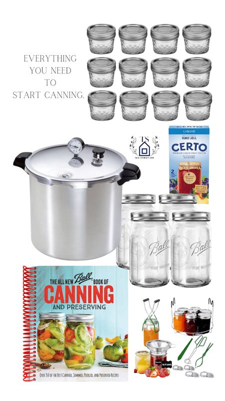 Everything you need to start canning. Hone your homesteading skills. Presto canner for water bath canning or pressurized canning. Ball canning cookbook, quilted jelly jars, Certo, and tools for canning  

#LTKhome #LTKfamily