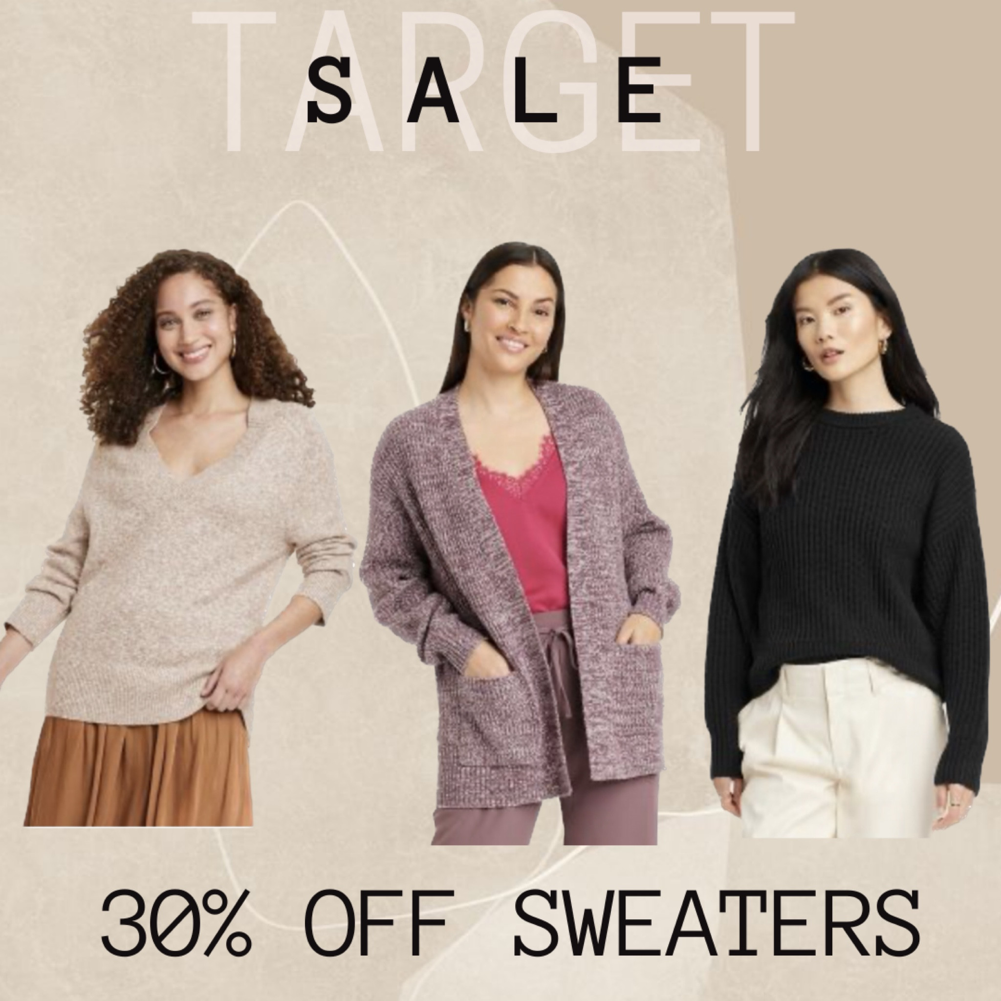 30 percent off all sweaters with target circle 

#LTKsalealert #LTKstyletip #LTKSeasonal