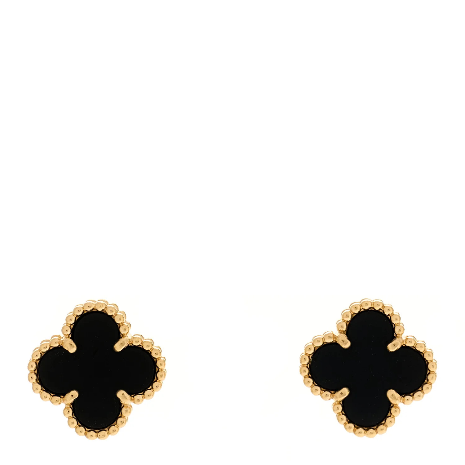 18K Yellow Gold Black Onyx Sweet Alhambra Earrings | FASHIONPHILE (US)