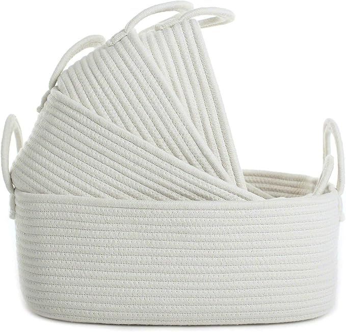 LA JOLIE MUSE Storage Baskets Set of 4 - Woven Basket Cotton Rope Bin, Small White Basket Organiz... | Amazon (US)