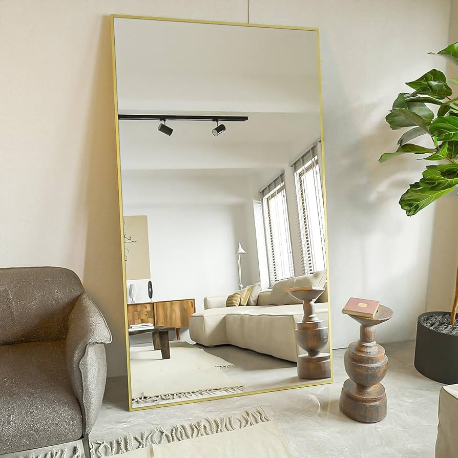 Koonmi 78"x35" Floor Mirror Full Length, Bedroom Floor Body Mirror with Stand, Large Gold Mirror,... | Amazon (US)