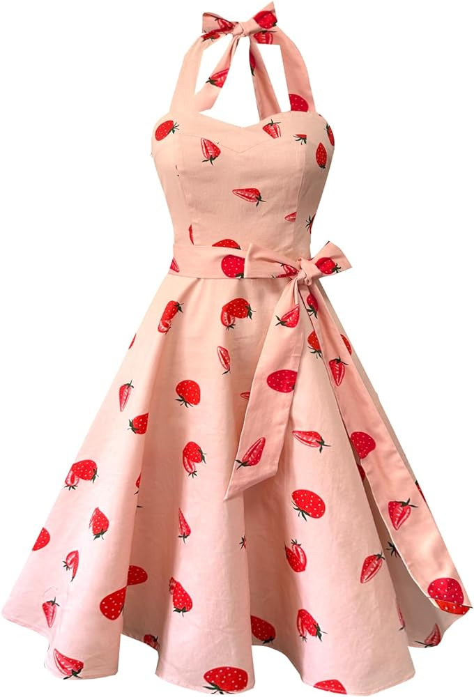 Topdress Women'sVintage Polka Audrey Dress 1950s Halter Retro Cocktail Dress | Amazon (US)