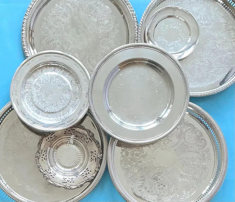 Vintage silver plated round serving tray. Ornate silverware. Gallery tray. Priced individually | Etsy (US)