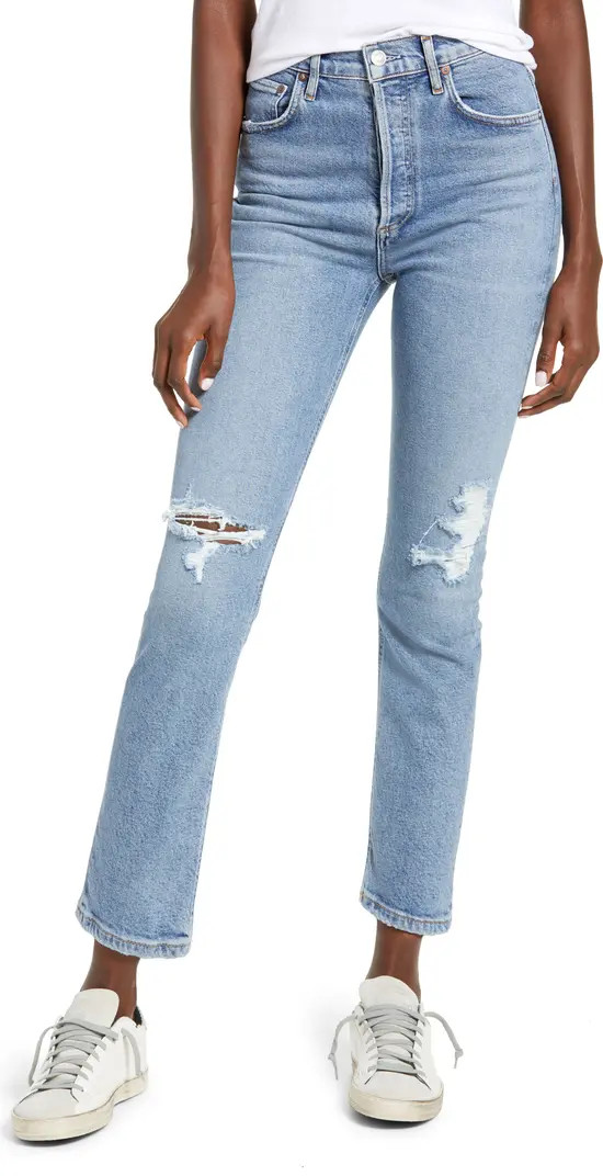 Riley Ripped Super High Waist Crop Straight Leg Jeans | Nordstrom