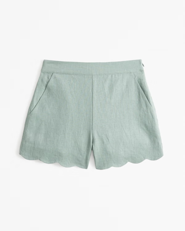 Premium Linen Scallop-Hem Tailored Short | Abercrombie & Fitch (US)