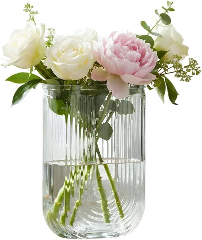 Vaso Decorativo de Vidro 18cm Canelado Transparente em forma de U para Flores Arranjos Mesa Sala ... | Amazon (BR)