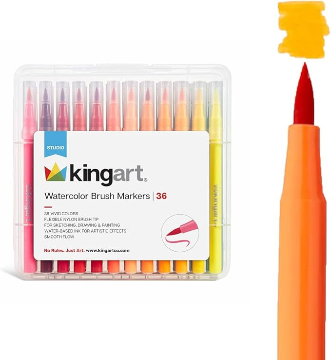KINGART 36 Watercolor Brush Markers Set: Flexible Tip Pens for Coloring Books, Calligraphy, Doodl... | Amazon (US)