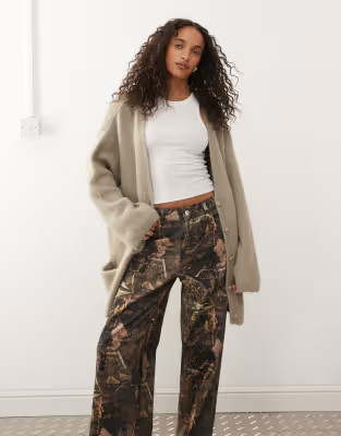 Monki oversized fluffy knit cardigan in beige | ASOS | ASOS (Global)