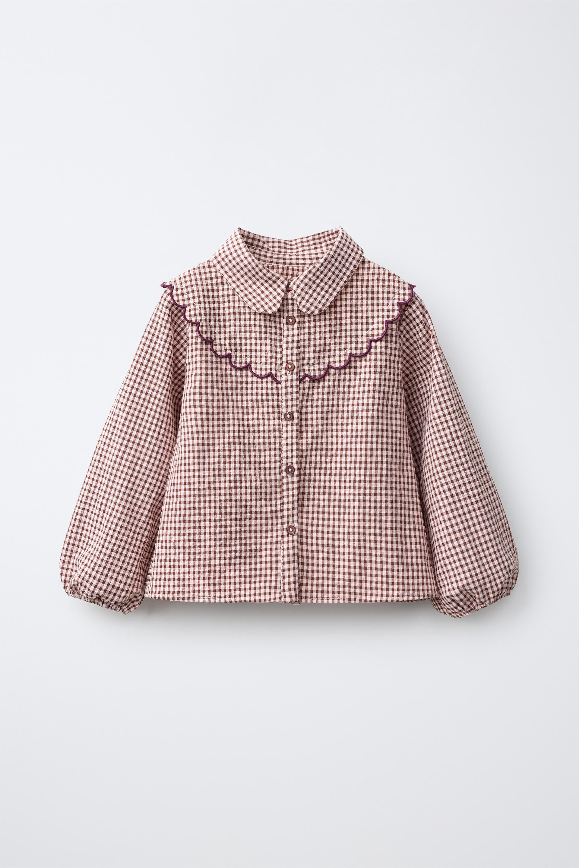 Zara - Wave Print Checks Suede Shirt - Pastel Pink - 1½ Years (86 Cm) - Kids | Zara UK
