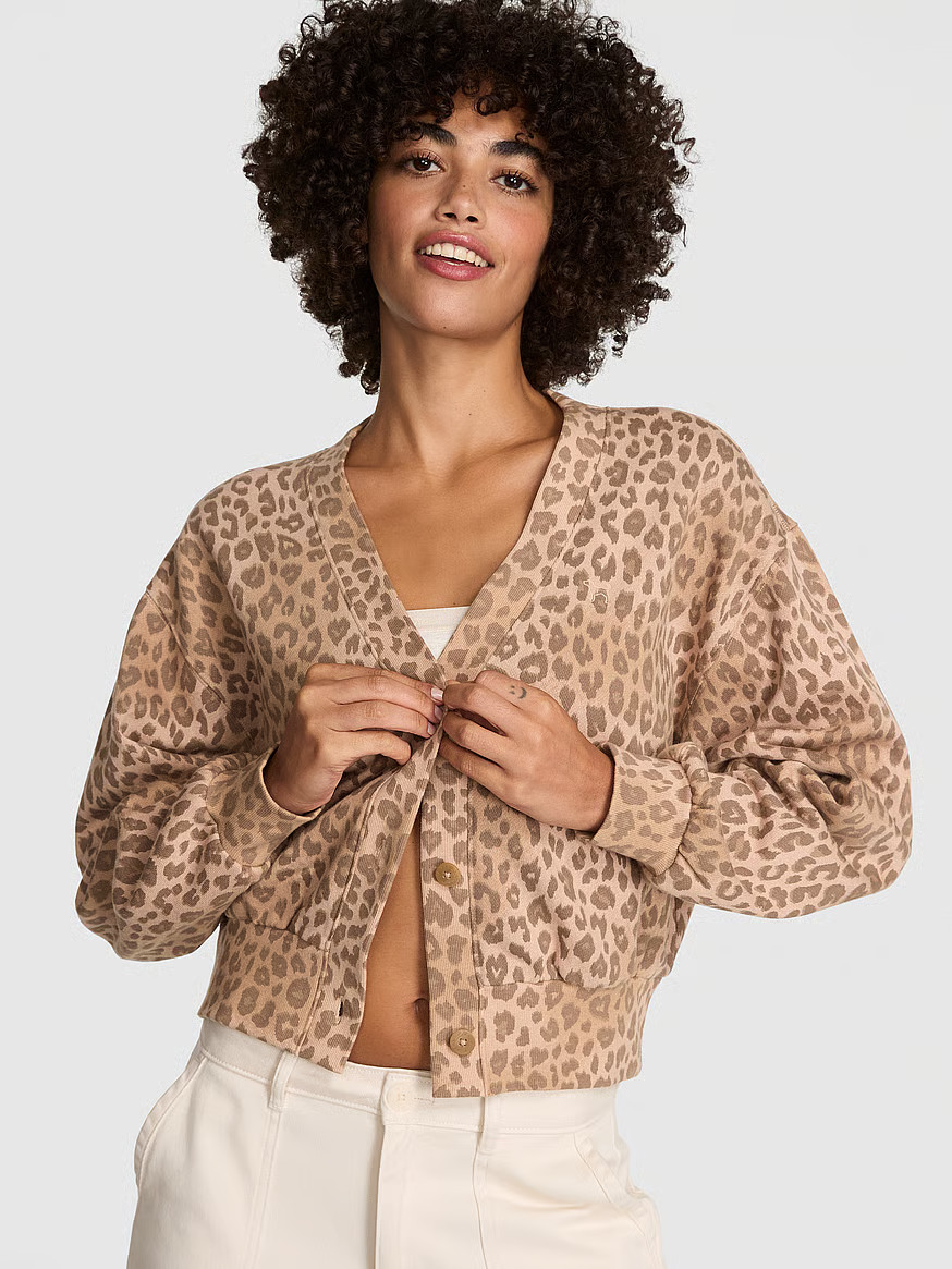 Buy Ivy Fleece Cropped Cardigan, Leopard - Order Hoodies & Sweatshirts online - PINK US | Victoria's Secret (US / CA )