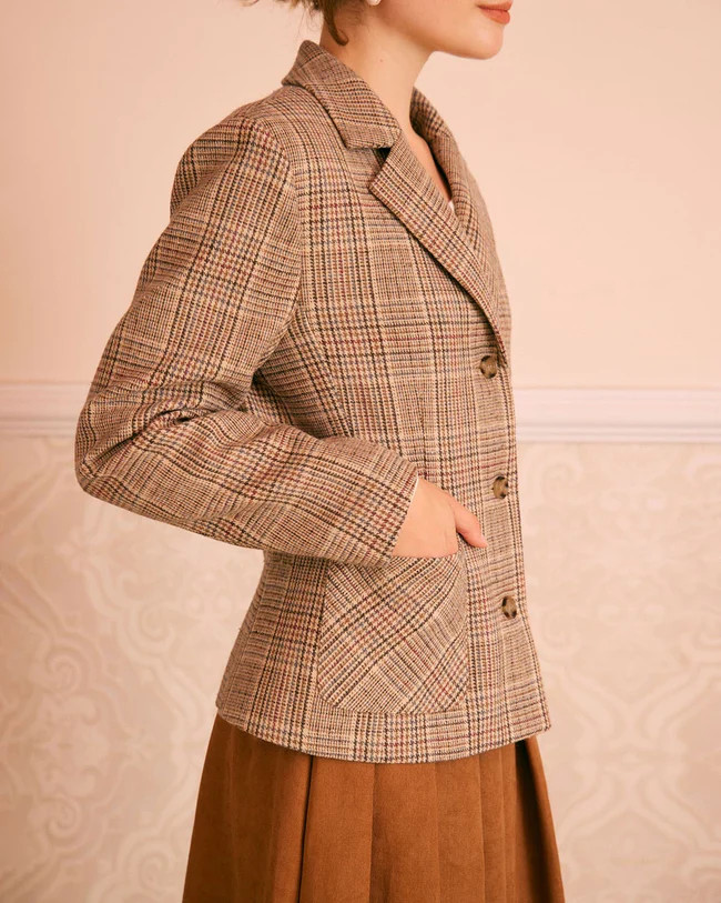 The Khaki Lapel Plaid Single Breasted Blazer | rihoas.com