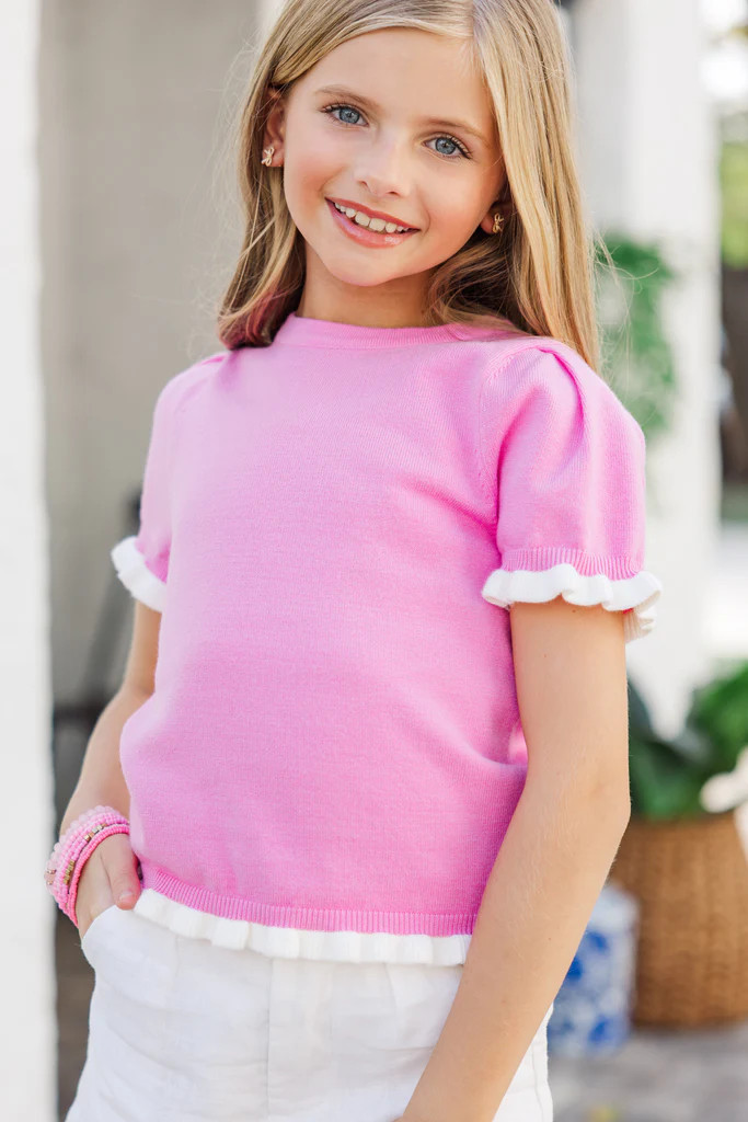 Girls: The Taylor Pink Lettuce Edge Sweater | The Mint Julep Boutique