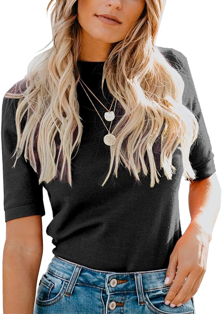 LIYOHON Womens Tops Dressy Casual Summer Cute Tops Mock Turtleneck Business White T Shirts | Amazon (US)