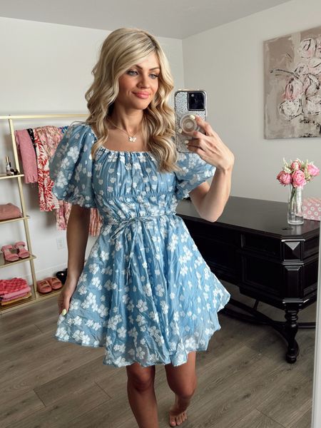 Blue floral dress and butterfly necklace on sale from Vici Collection. 30% off with code celebrate30! 
Summer Dress
Blue Dress
Puff Sleeve

#LTKunder50 #LTKsalealert #LTKwedding