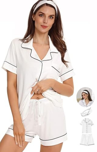 WJing Yi Jia Womens 3Pcs Pajama Sets Soft Pajamas Set Button Down Sleepwear Knitted Pjs XS-XXL Pj Lounge Set Bride Nightwear | Amazon (US)