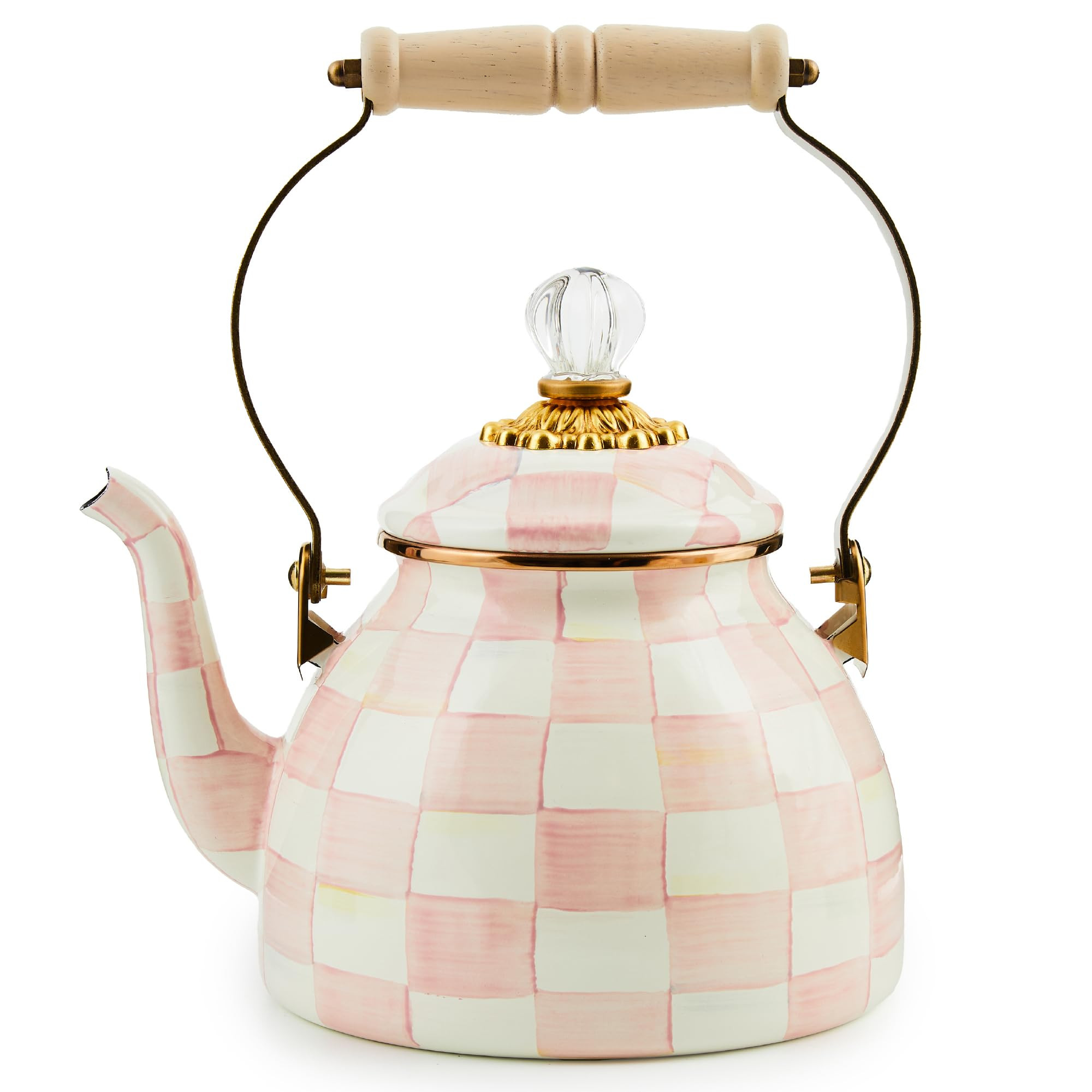 MACKENZIE-CHILDS Enamel Tea Kettle, Stylish Tea Kettle for Stovetop, Pink-and-White Rosy Check, 2... | Amazon (US)
