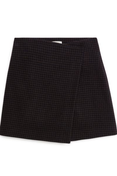 Wrap Wool Skirt - Brown/Black - Ladies | H&M GB | H&M (UK, MY, IN, SG, PH, TW, HK, KR)