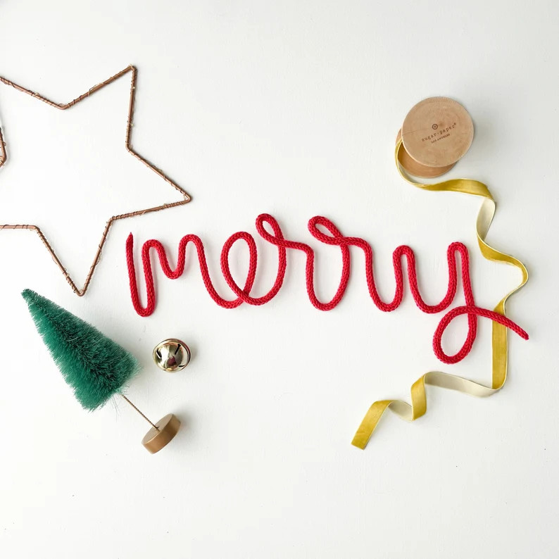 Knitted Wire 'merry' Christmas Wall Decor: Eco-friendly Cotton Yarn - Etsy | Etsy (US)