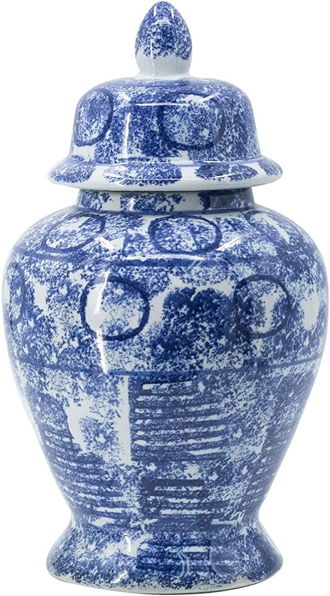 A&B Home 17" Blue White Porcelain Vase with Lid Decorative Painted Glazed Ceramic Chinoiserie Gin... | Amazon (US)