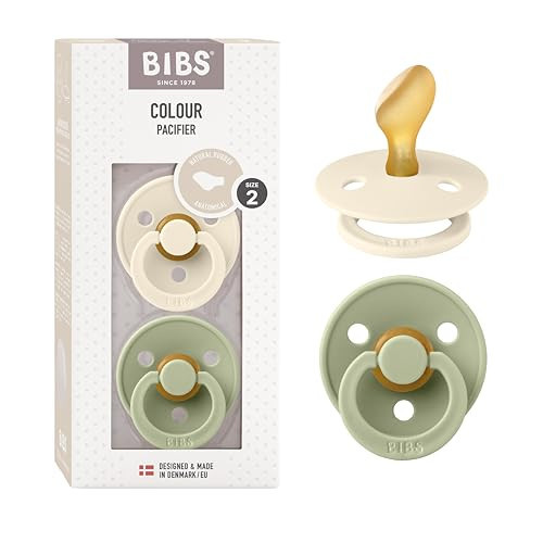 BIBS Pacifiers - Set of 2 | Colour Pacifier with Anatomical Nipple | BPA-Free Natural Rubber | Made in Denmark |Ivory/Sage/Petrol, 6-18 Months | Amazon (US)